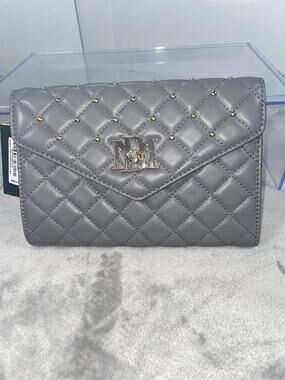 Badgley Mischka Gray Diamond Quilted Stud Embellished Crossbody Bag